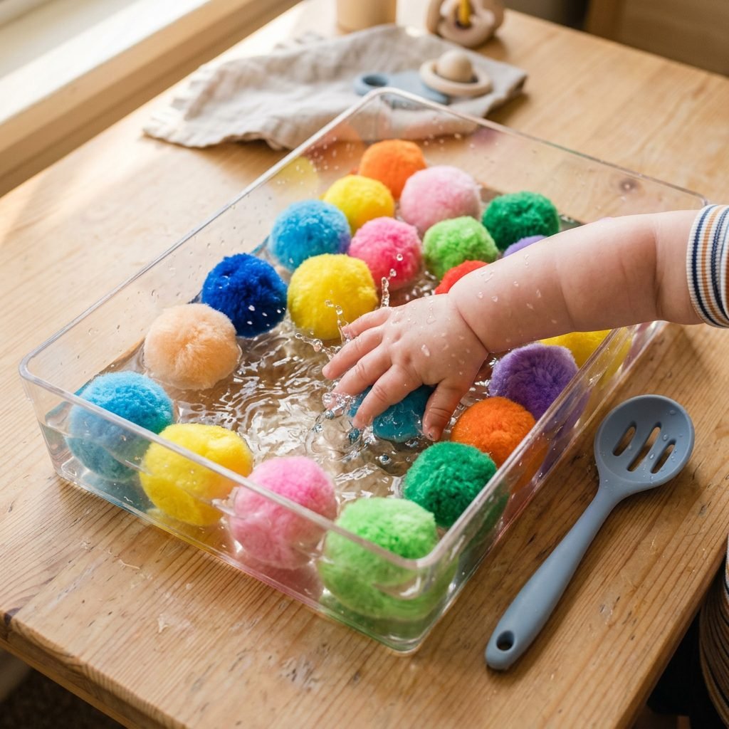 Safe and Splashy: The Pom Pom Water Scoop Sensory Bin Babies Love