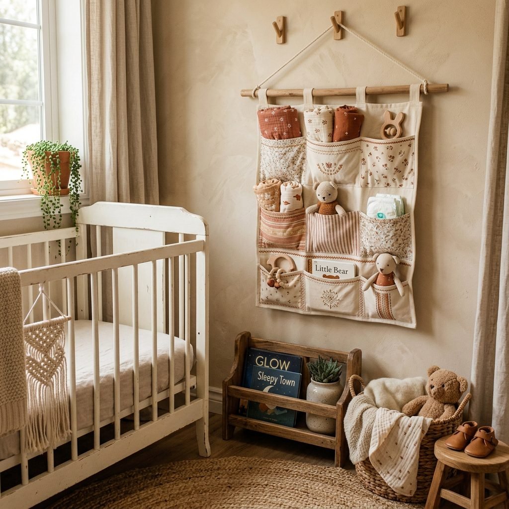 Sew Your Own: DIY Fabric Wall Hanging Pocket Organizer for Nursery Storage
