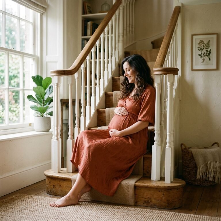 Staircase Maternity Photoshoot: How to Style and Pose on Your Home Stairs