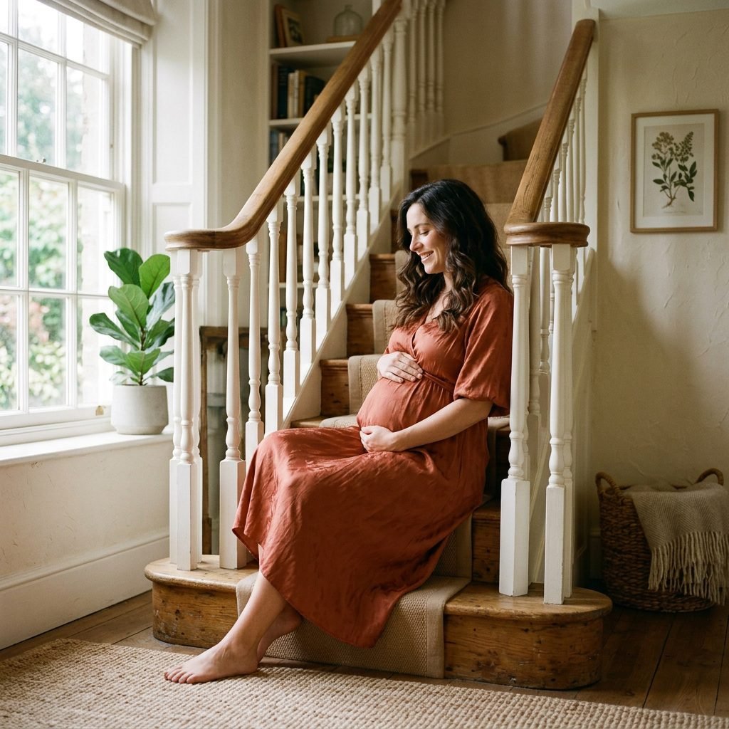 Staircase Maternity Photoshoot: How to Style and Pose on Your Home Stairs