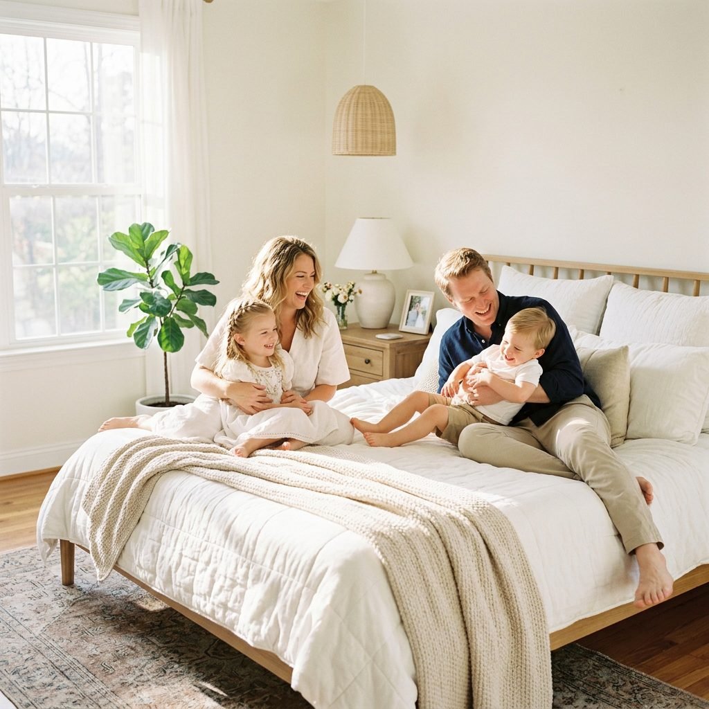 Step-by-Step Guide to Safe, Cozy Sibling and Newborn Photos on a White Bed