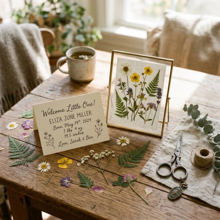 Step-By-Step Pressed Flower Birth Announcement Frame DIY Tutorial