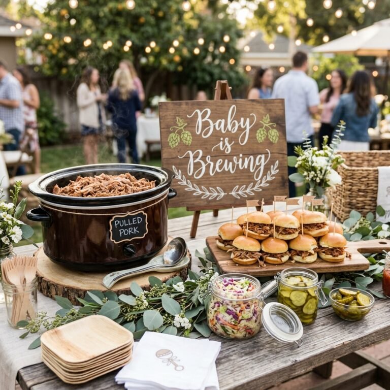 The Easiest Slow Cooker Pulled Pork Baby Shower Menu to Feed a Crowd on a Dime