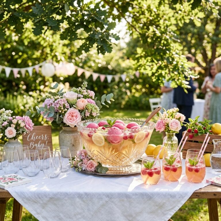 The Fizzy White Grape and Raspberry Sorbet Punch for Summer Baby Showers