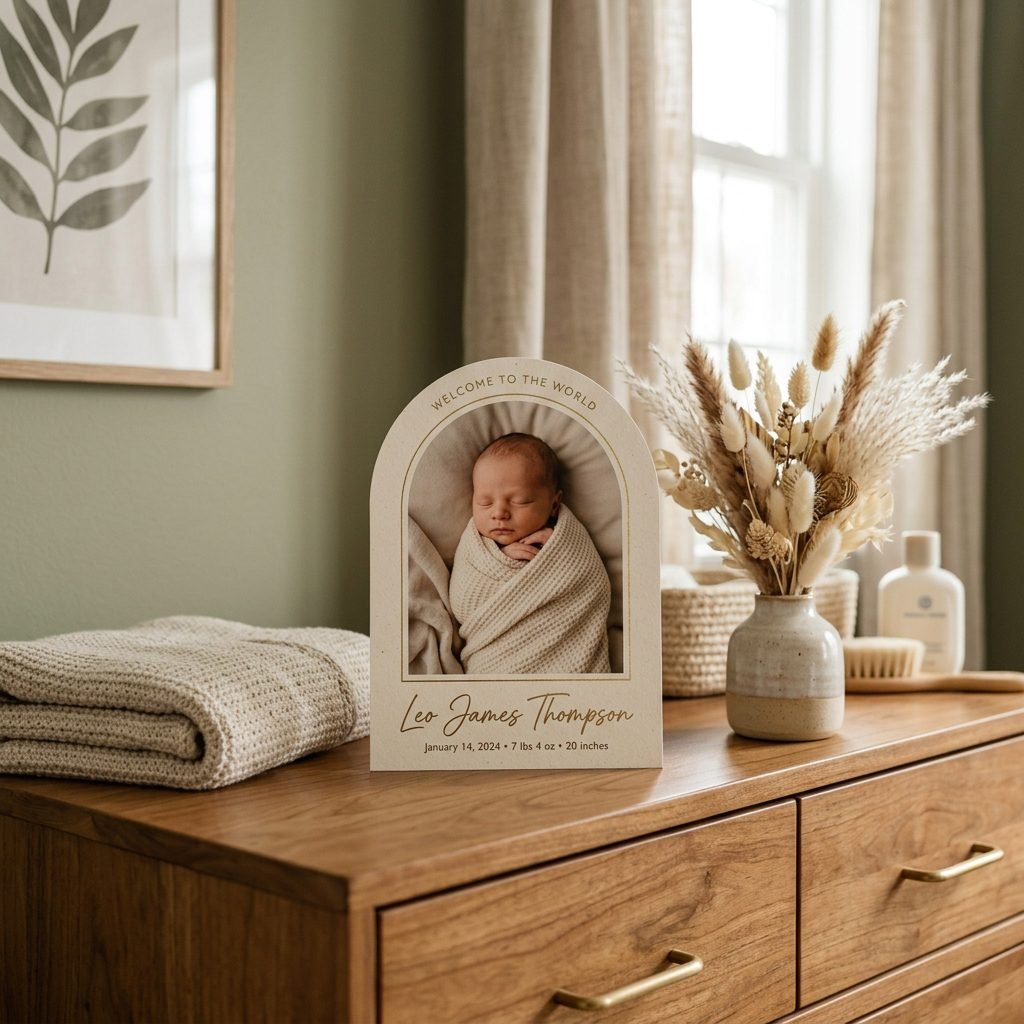 The Modern Arch-Shaped Birth Announcement Cards You Can Easily Edit and Print