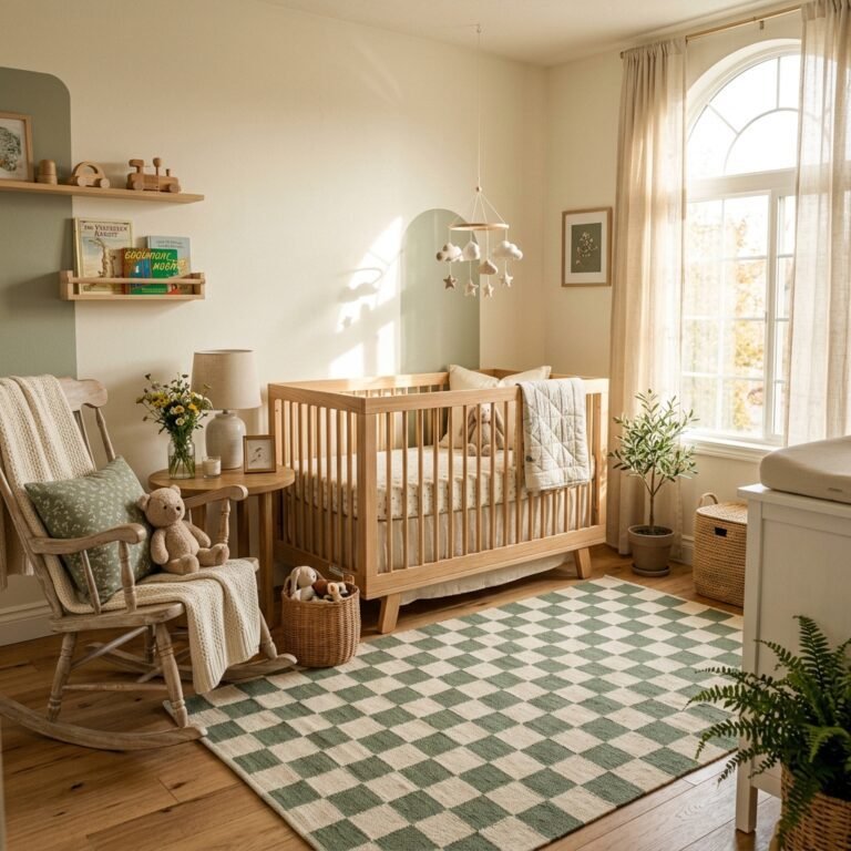 Why Retro Checkerboard Sage Green Is the Coolest New Baby Nursery Trend